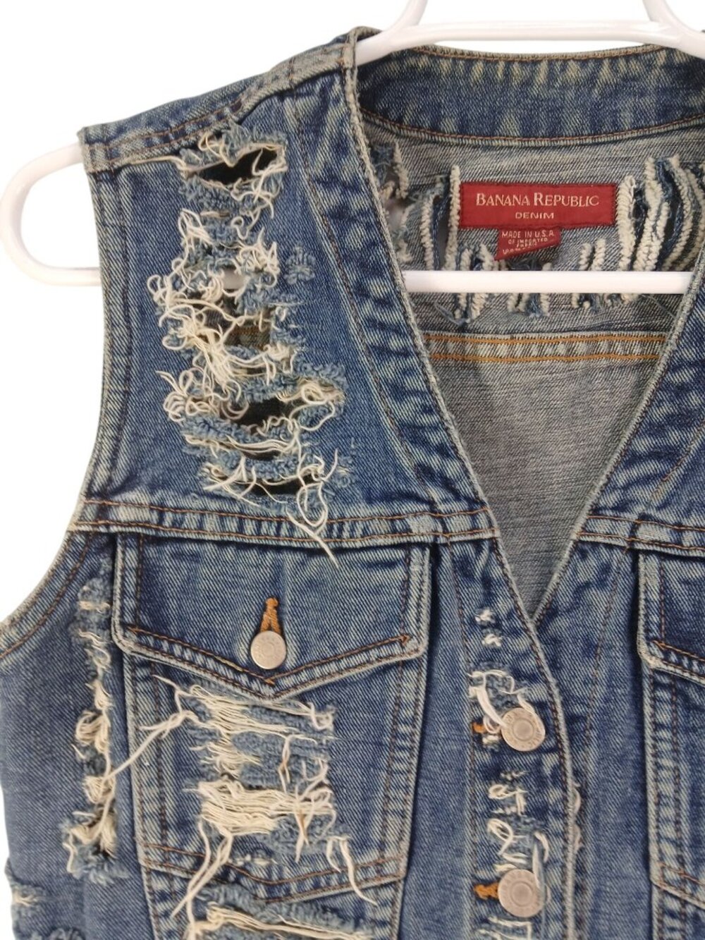 Vintage Banana Republic Womens Distressed Denim Vest Size 4 Distressed Shredded - Picture 2 of 10